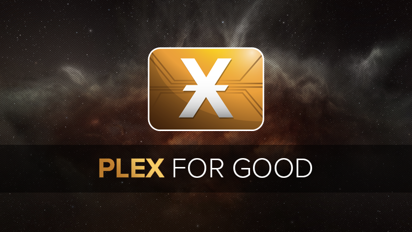 PLEX for GOOD over a space background and gold logo.