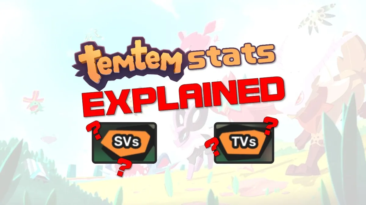 An image stating that SVs and TVs in Temtem will be explained