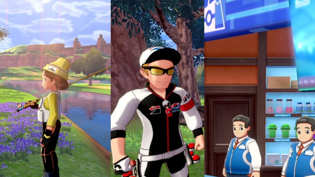 A picture of a Watt Trader, the fisherwoman and a Pokémart
