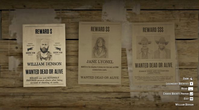 Image of Red Dead Online's Bounty Board.