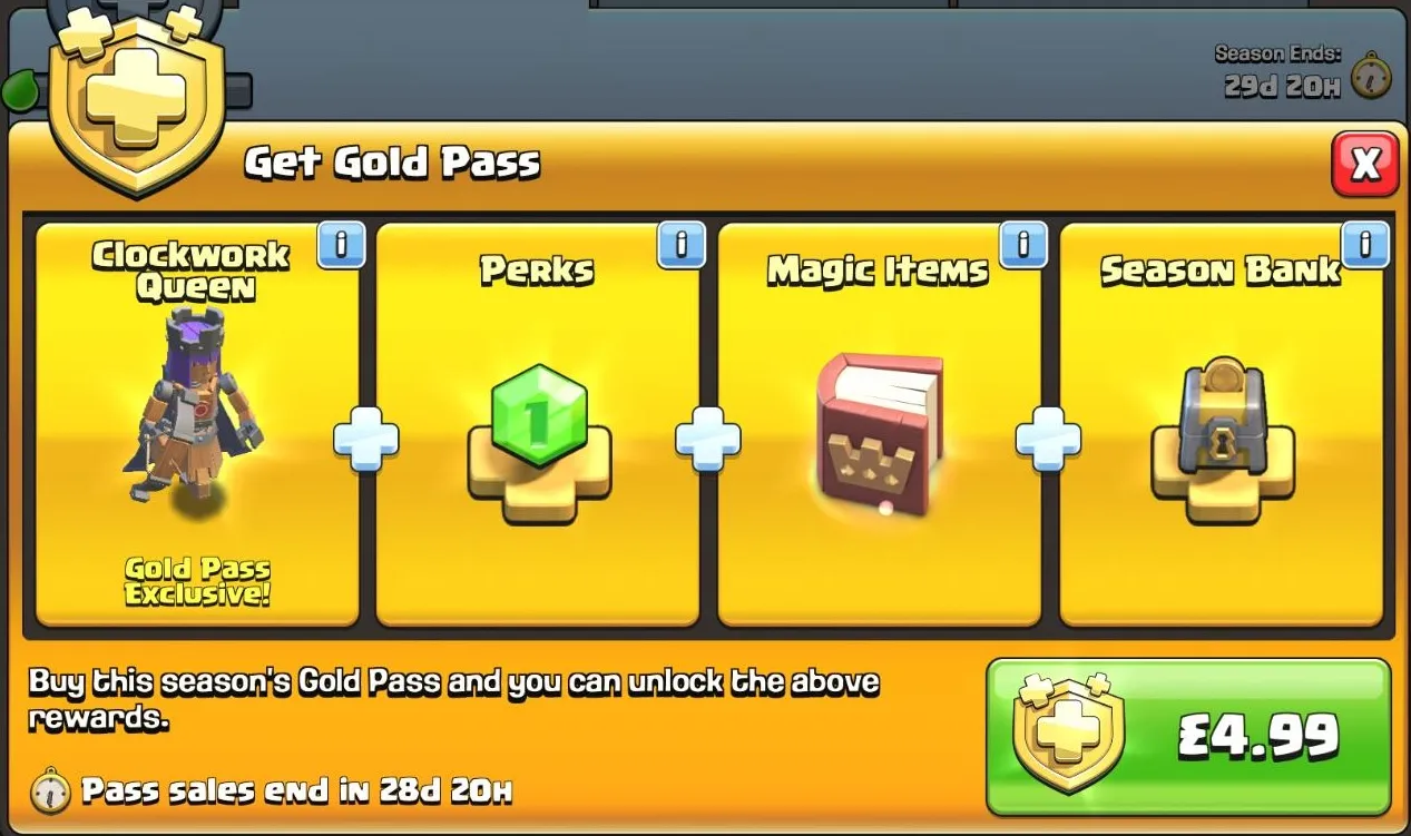 Clash of Clans Gold Pass Purchase Splash