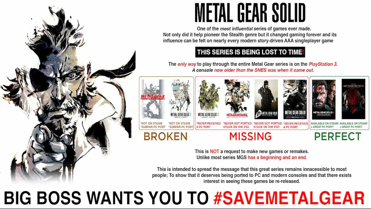Screenshot of Save Metal Gear banner