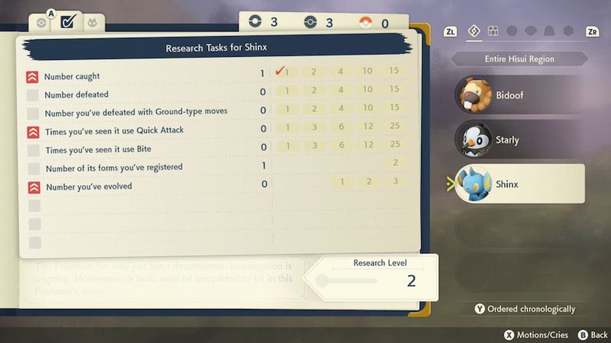 Research Tasks in Pokémon Legends: Arceus