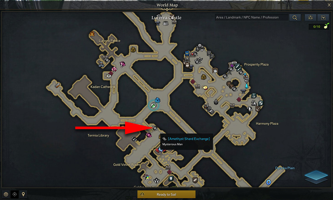 Where to find the Amethyst Shard Exchange Merchant in Lost Ark Gamepur