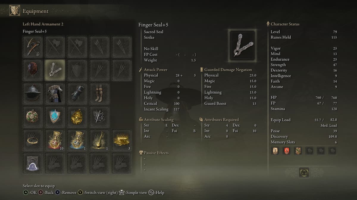 Finger Seal weapon stats in Elden Ring