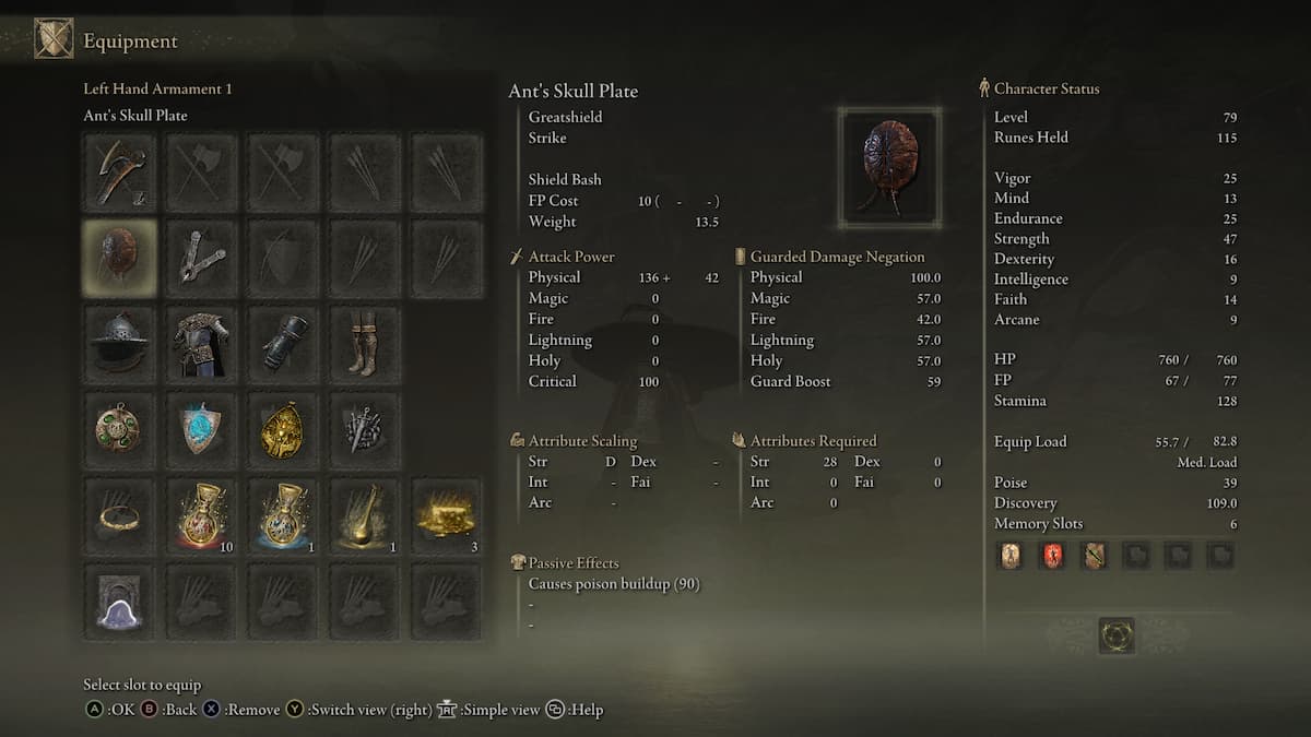 Ant's Skull Plate weapon stats in Elden Ring