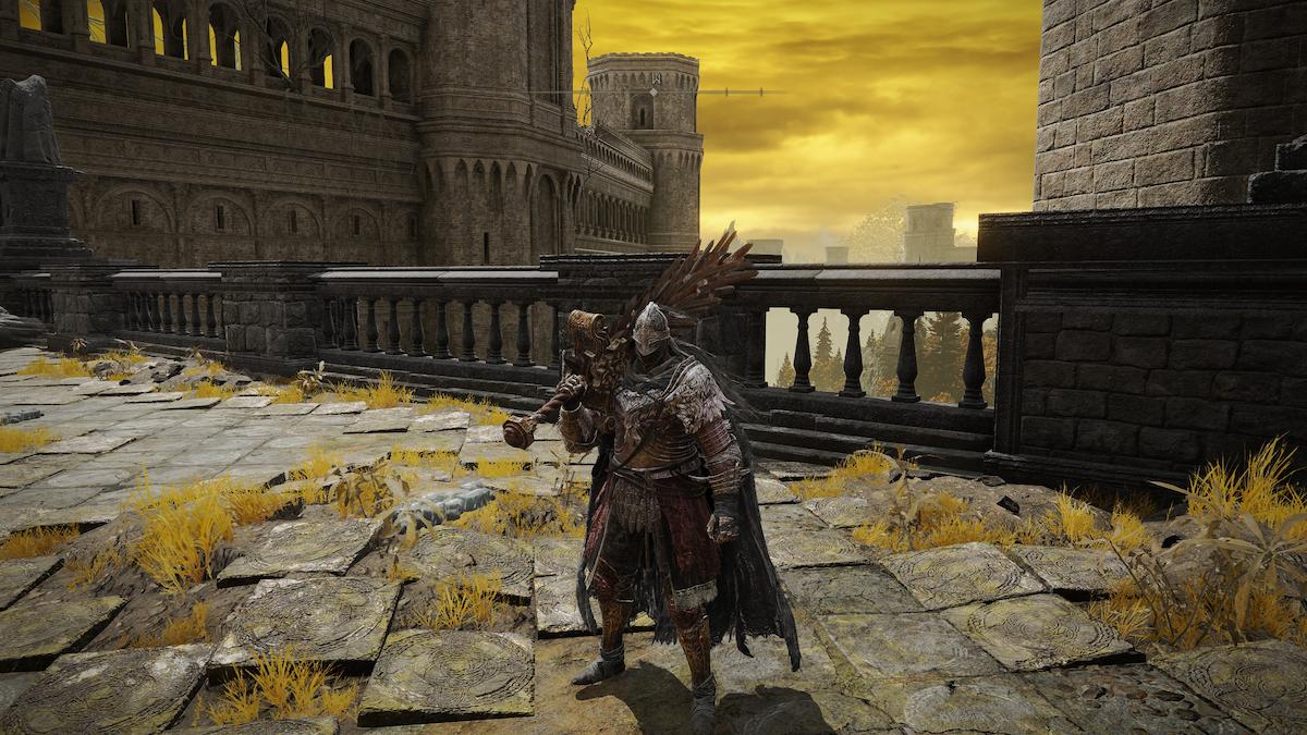 Screenshot of Elden Ring showing Tarnished wearing Raging Wolf armor set
