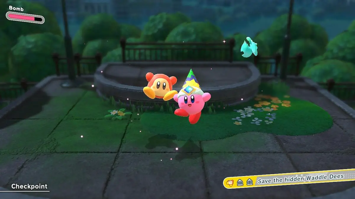 Screenshot of Kirby and a Waddle Dee