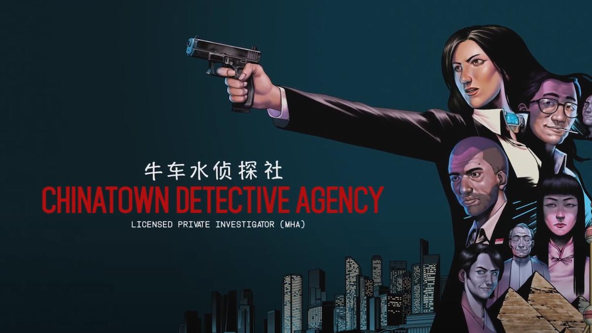 Key art of Chinatown Detective Agency depicting the main cast and the game's logo