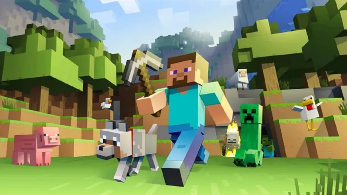 Steve with dog in Minecraft.