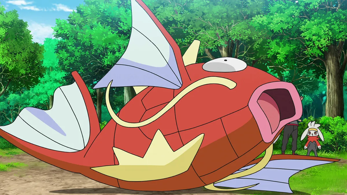Magikarp water-type Pokémon on the ground out of the water