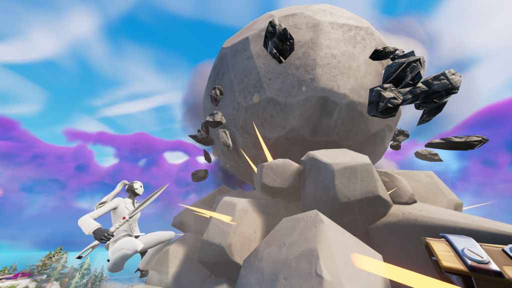 How to dislodge a Runaway Boulder with a slide kick in Fortnite Chapter