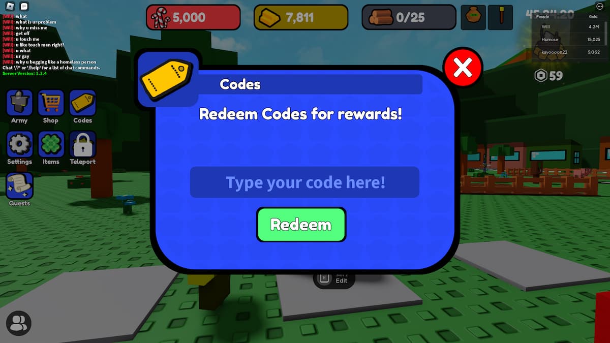 Roblox Control Army codes Gamepur