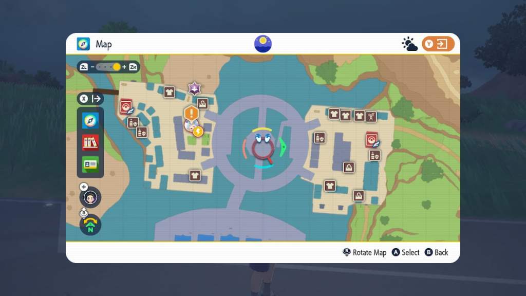 Map of Pokemon Scarlet and Violet showing all clothing shops in Levincia