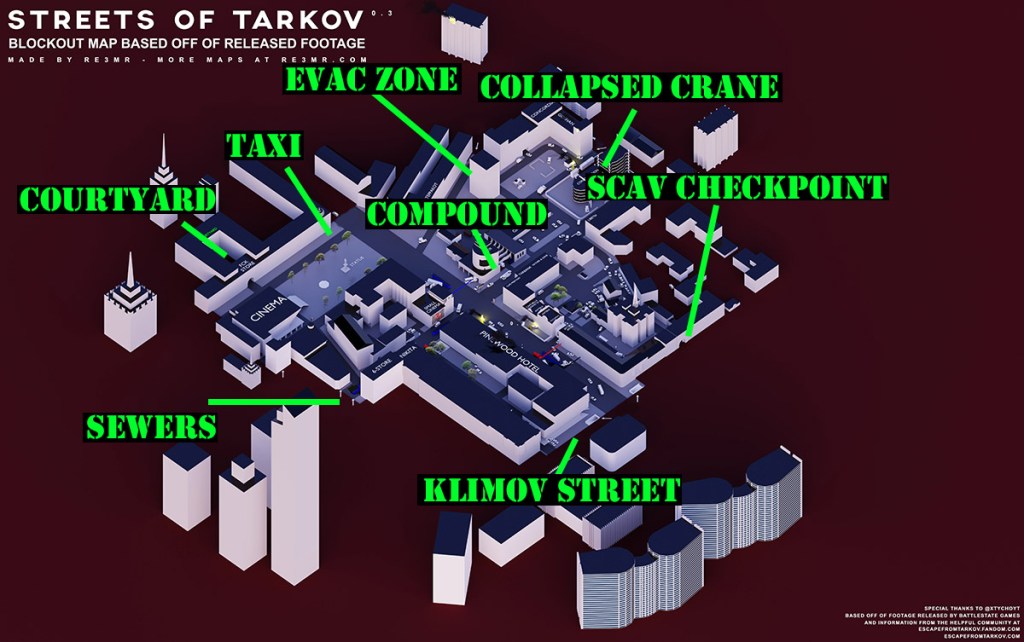 All exfil locations for Escape from Tarkov map Streets of Tarkov ...