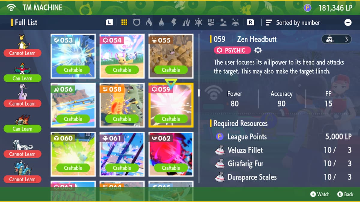 How to craft TM 059 Zen Headbutt in Pokémon Scarlet and Violet Gamepur