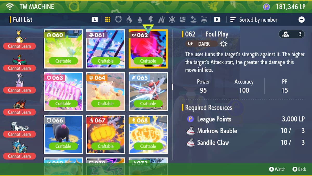 How to craft TM 062 Foul Play in Pokémon Scarlet and Violet - Gamepur