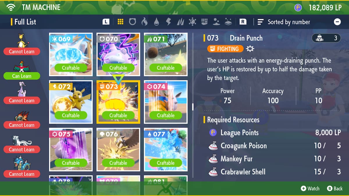 How to craft TM 073 Drain Punch in Pokémon Scarlet and Violet - Gamepur