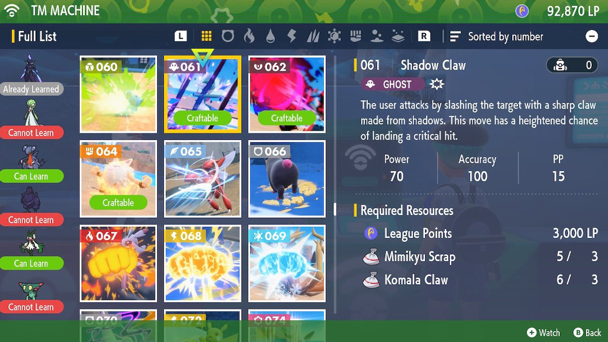 How to craft TM 061 Shadow Claw in Pokémon Scarlet and Violet - Gamepur