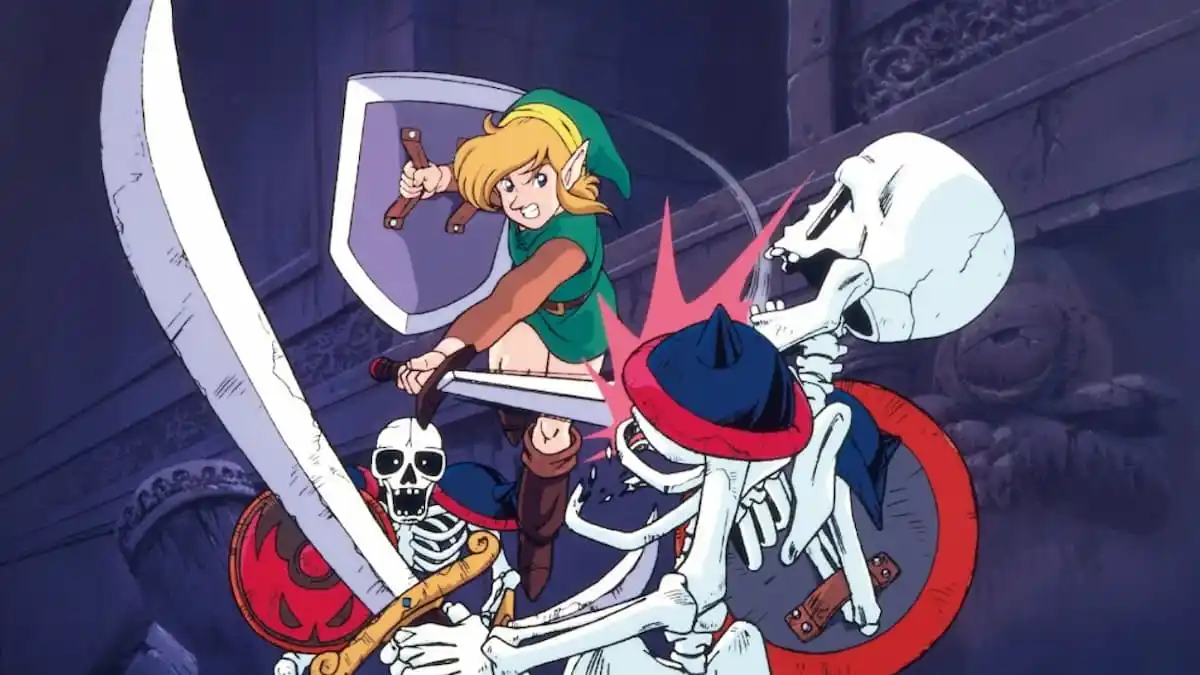 Link fighting skeletons in The Legend of Zelda: A Link to the Past artwork