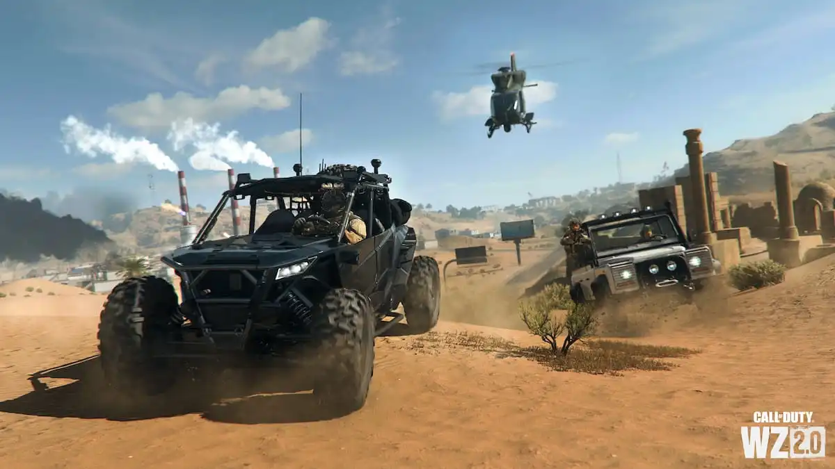 Two military trucks chased by a helicopter in Call of Duty Modern Warfare 2