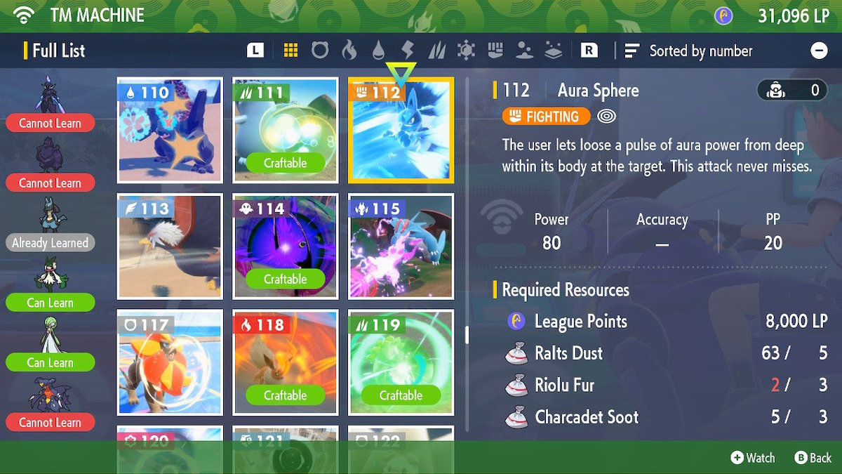 How to craft TM 112 Aura Sphere in Pokémon Scarlet and Violet Gamepur