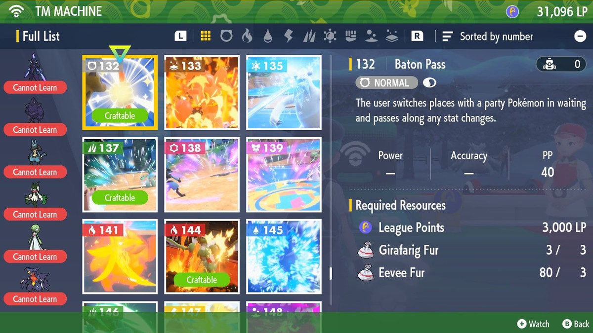 How to craft TM 132 Baton Pass in Pokémon Scarlet and Violet Gamepur