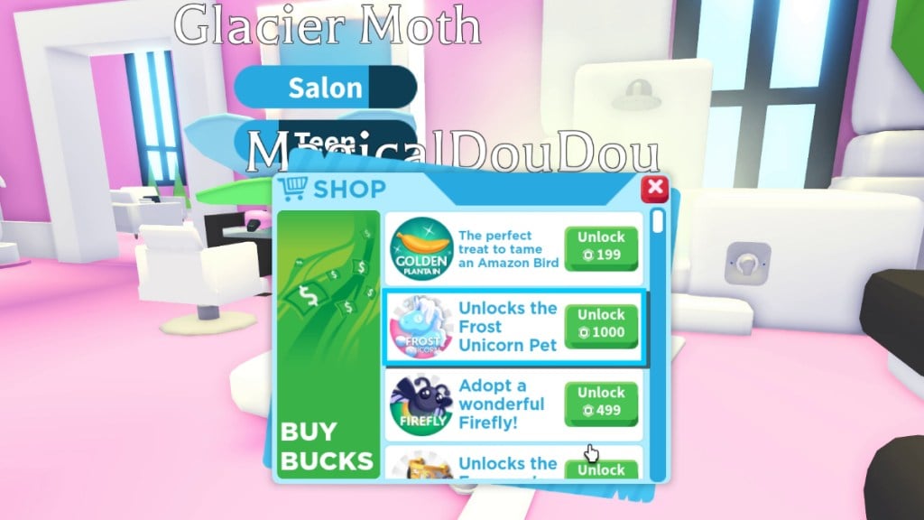 Buying Frost Unicorn in Adopt Me Shop