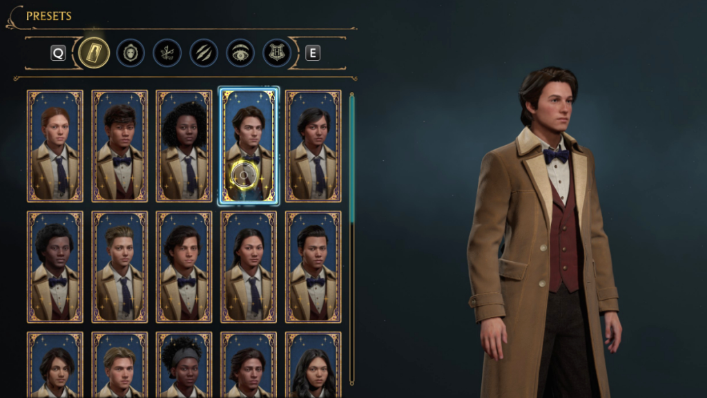 Choice for Presets in Character Creator for Newt Scamander in Hogwarts Legacy