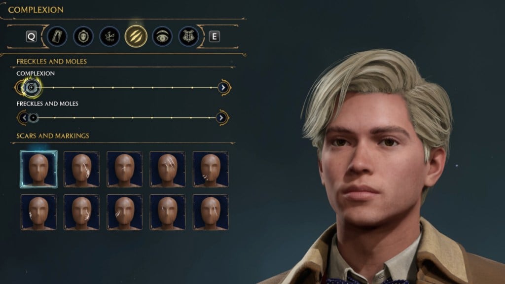 Complexion Options for Draco Malfoy Character Creator in Hogwarts Legacy
