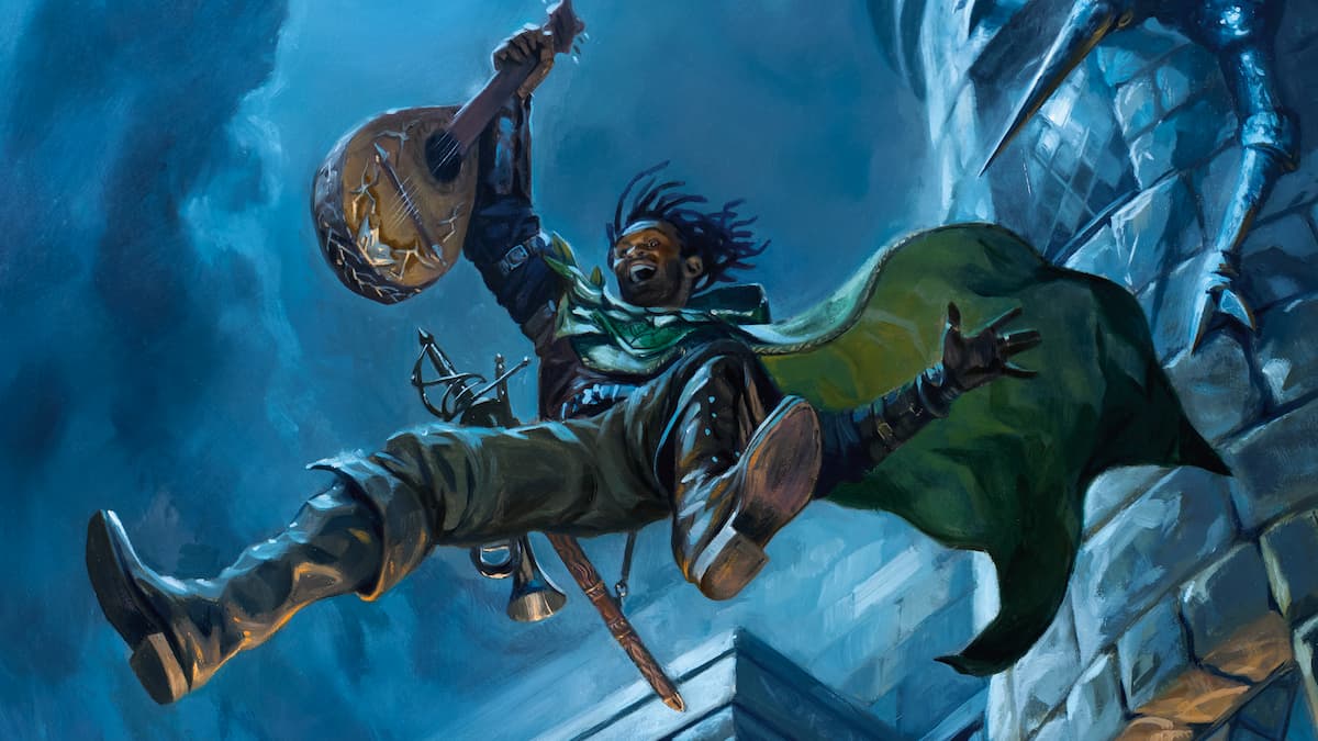 A Dungeons & Dragons bard escaping a tower in Keys From The Golden Vault