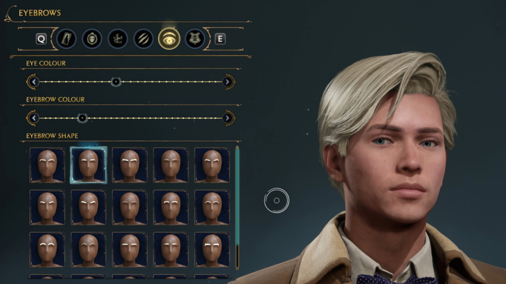 Eyebrows Options for Draco Malfoy Character Creator in Hogwarts Legacy