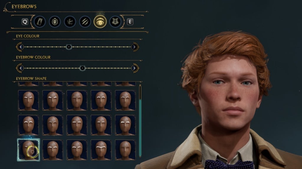 Eyebrows Selection for Ron Weasley Character Creation in Hogwarts Legacy