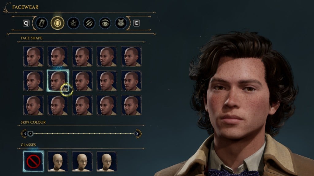 Facewear Selection for Ron Weasley Character Creation in Hogwarts Legacy
