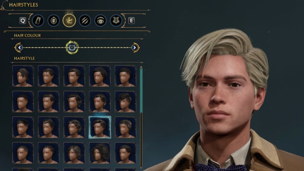 Hairstyles Options for Draco Malfoy Character Creator in Hogwarts Legacy