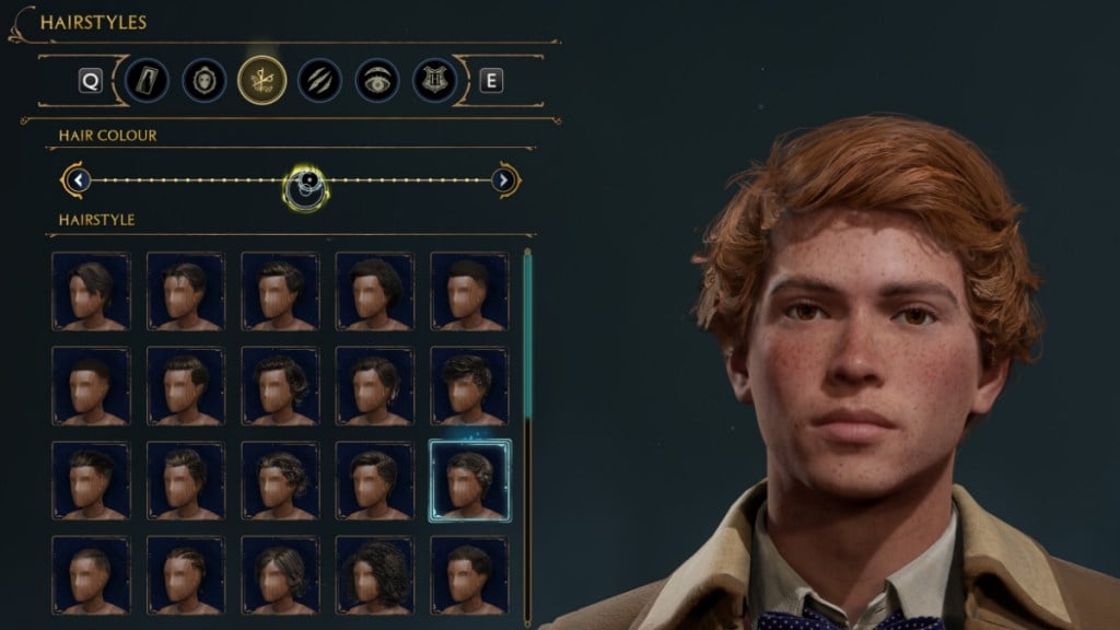 Hairstyles Selection for Ron Weasley Character Creation in Hogwarts Legacy
