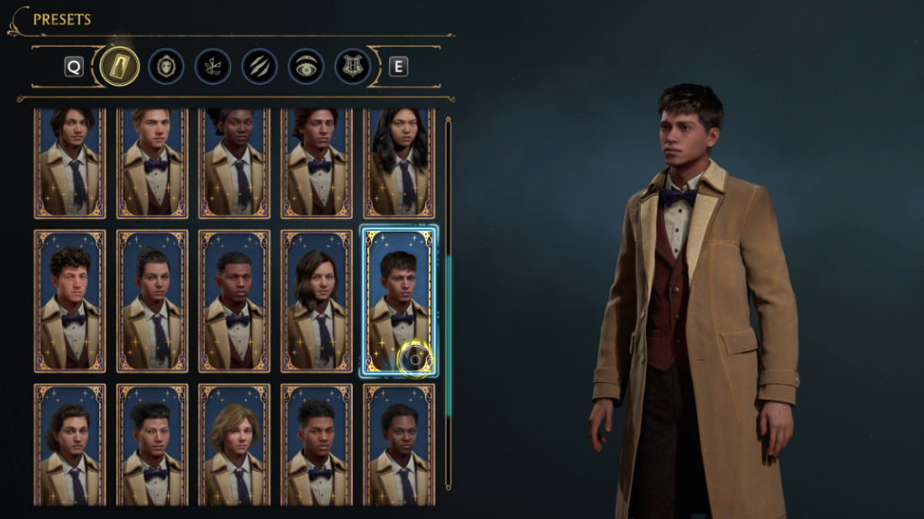 Presets Option for Draco Malfoy Character Creator in Hogwarts Legacy