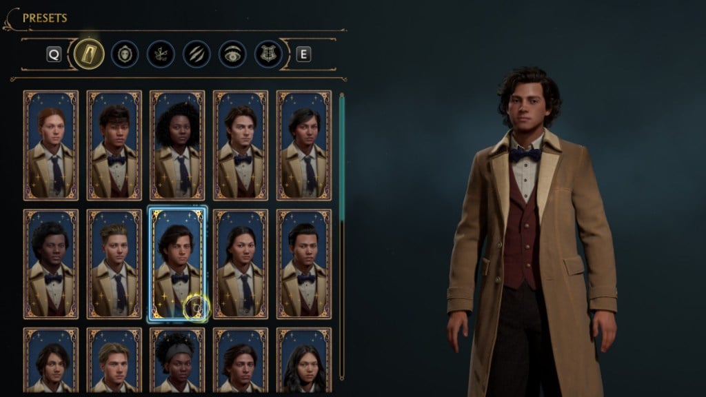 Presets Selection for Ron Weasley Character Creation in Hogwarts Legacy