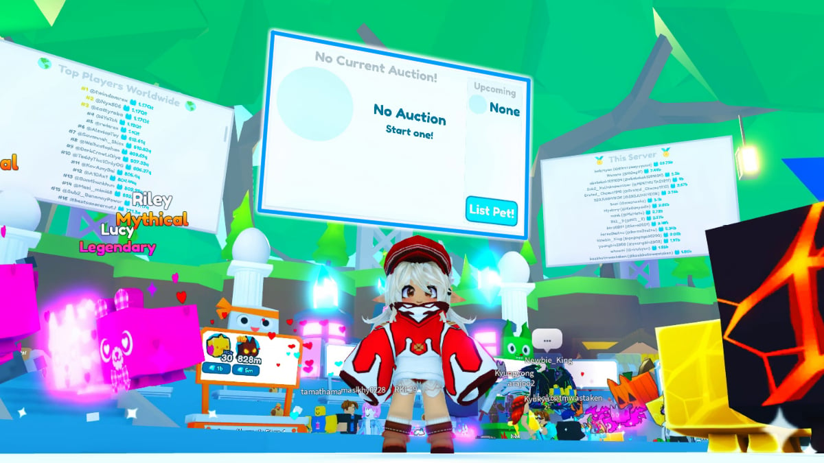 Standing in the Trading Plaza to View the Auction Board in Roblox Pet Simulator X