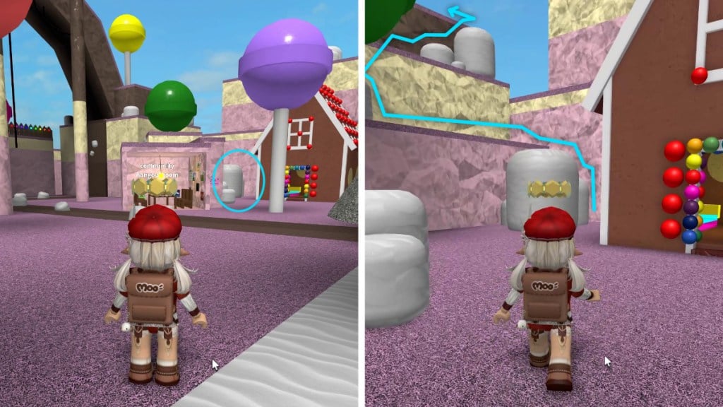 Using Marshmallows to Climb a Ridge in Candyland of Find the Markers Roblox