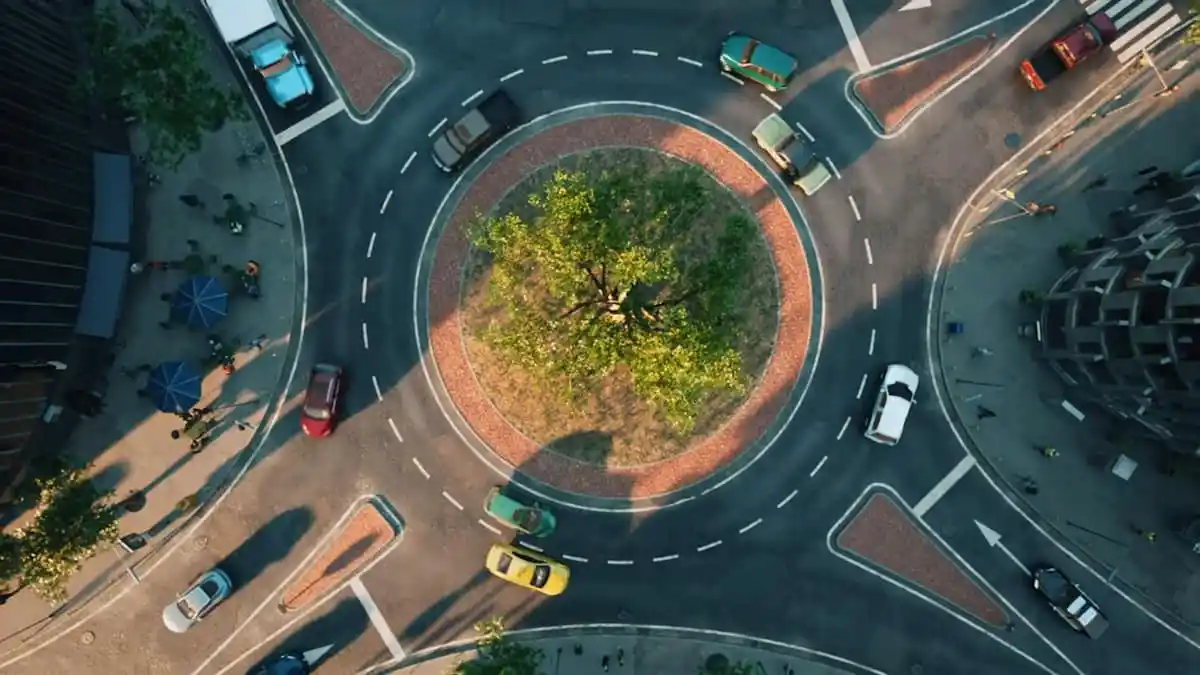 A roundabout in Cities: Skylines 2