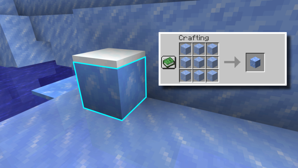 Crafting Packed Ice into Blue Ice in Minecraft