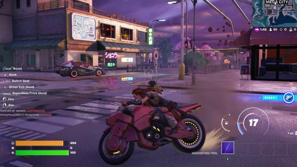 Driving a Rogue Bike in Mega City Fortnite Chapter 4 Season 2