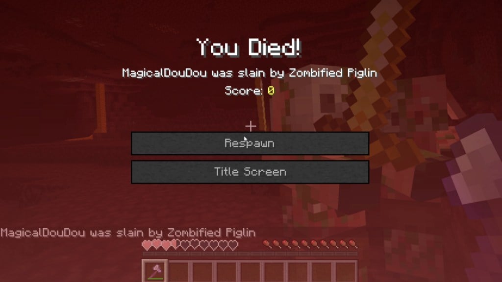 Dying to Zombified Piglin in Minecraft