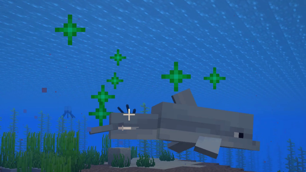 Green Particle Effects after Feeding a Dolphin in Minecraft