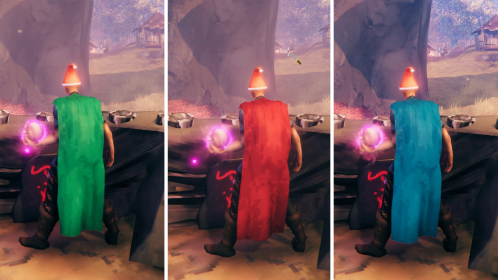 Green Red and Blue Linen Mage Capes in Valheim