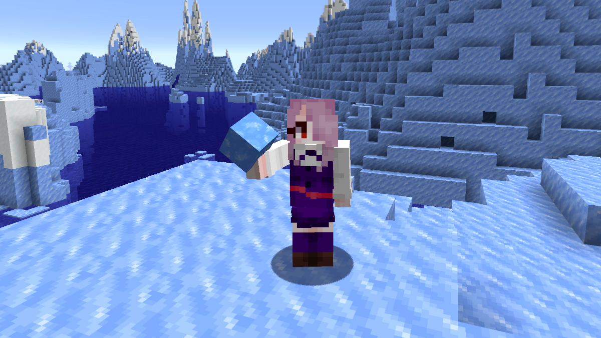 Holding a Block of Blue Ice in Minecraft