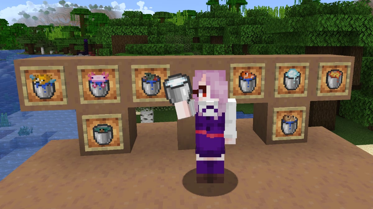 Holding a Milk Bucket in Minecraft