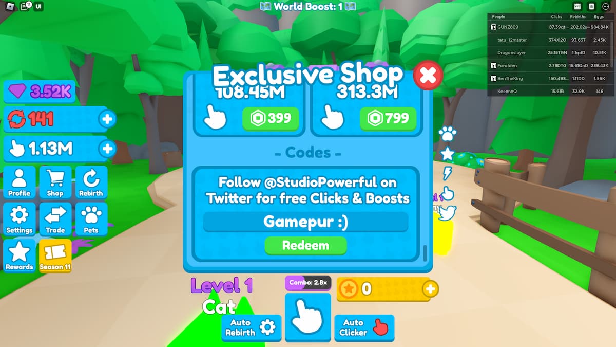 Roblox Rebirth Champions X codes Gamepur