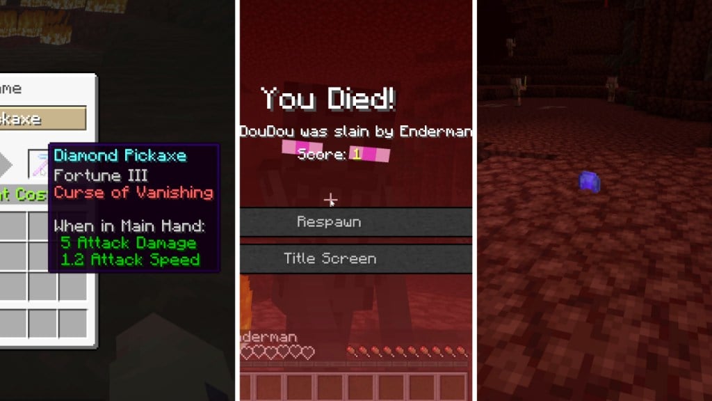 Lose a Diamond Pickaxe with Curse of Loss in Minecraft